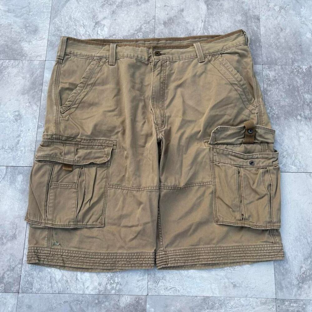 Vintage Y2K White Tab Levi Cargo Khaki Shorts Brown Hems Embroidered Men's 40